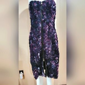 Strapless Rose Tulle Appliqué Midi Dress